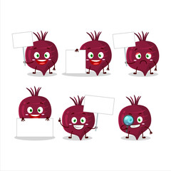 Beet root cartoon character bring information board