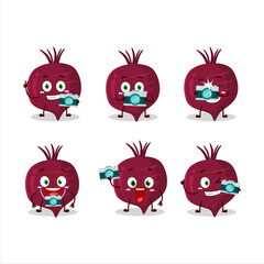 Photographer profession emoticon with beet root cartoon character