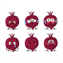 Beet root cartoon character with sad expression