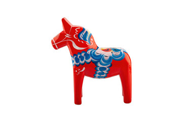 A Traditional Dalecarlian horse isolated on a white background.