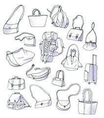 set of black and white drawings on the theme : bags