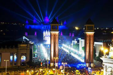 General view on Placa Espana in Barcelona during New Year celebrations