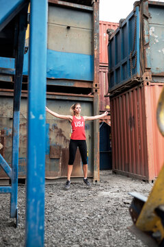 Female athlete doing a plyometric training