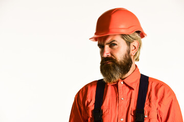 Renovation concept. Mechanic perform technical work. Bearded mature man in uniform. Reputation of excellent worker. Skillful worker. Electrician plumber handyman. Repairman. Construction worker