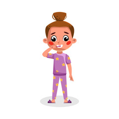 Cute Girl Brushing her Teeth, Dental Care, Good Kids Behavior and Habits Cartoon Style Vector Illustration