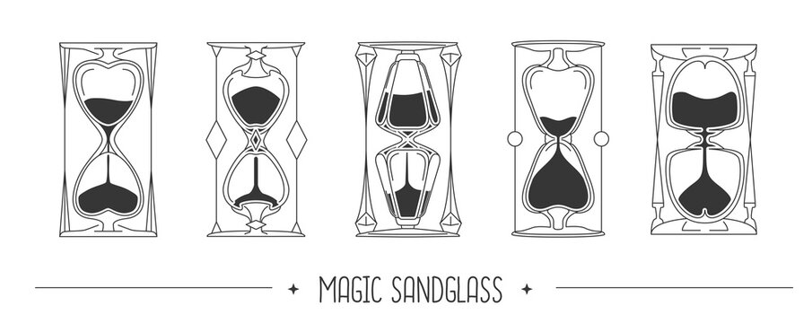 Modern magic witchcraft card with set of different hourglass. Vector illustration