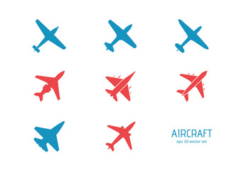 Aircraft - vector icon set on white background.