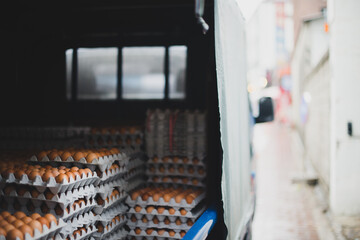 Carton of eggs in delivery truck