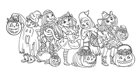 Vector cartoon illustration children in halloween costumes