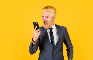 Call his lawyer. Real estate agent. Serious conversation. Application online services. Man with...