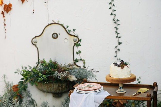 Autumn themed cake decorated with leaves