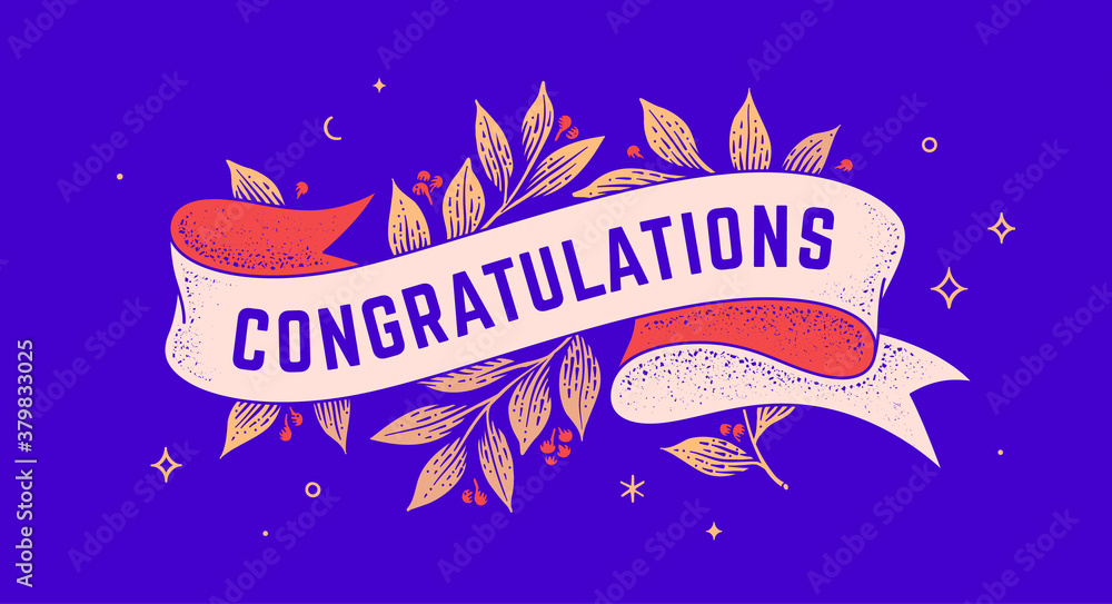 Canvas Prints congratulations. retro greeting card with ribbon and text congratulations. old ribbon banner in engr