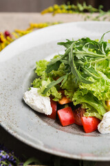 many beautiful dishes and salads for the buffet