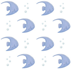 Blue fish in water seamless pattern