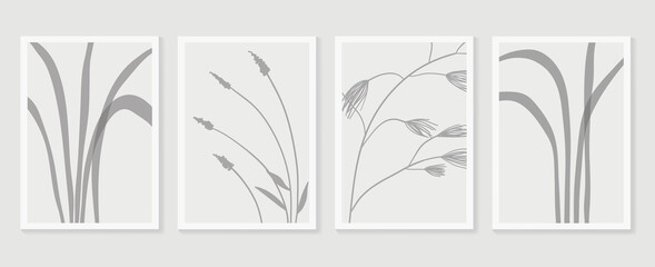Fototapeta na wymiar Botanical wall art vector set. Foliage line art drawing with abstract shape. Abstract Plant Art design for print, cover, wallpaper, Minimal and natural wall art. Vector illustration.
