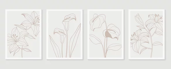 Botanischer Wandkunst-Vektorsatz. Blattstrichkunstzeichnung mit abstrakter Form. Abstraktes Pflanzenkunstdesign für Druck, Cover, Tapete, minimale und natürliche Wandkunst. Vektor-Illustration. © TWINS DESIGN STUDIO