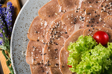 many beautiful dishes and salads for the buffet