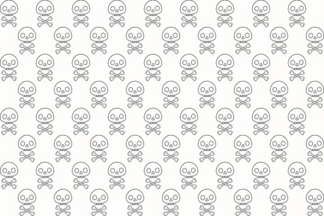 Seamless pattern with human skull and bones on white background. Cute halloween ornament in flat style. Stock illustration for wrapping paper, textile, background, wallpaper, scrapbooking.