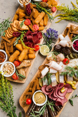 assortment of different snacks and nuggets for beer