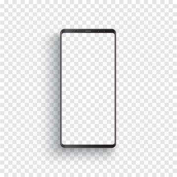 Modern realistic black smartphone. Smartphone with isolated on transparent background. 3D Vector illustration of cell phone.