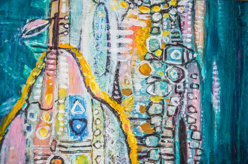 Hand drawn acrylic painting. Abstract art background. Acrylic painting on canvas. Color texture. Fragment of artwork.