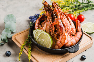 beautiful dish of huge shrimp with lime