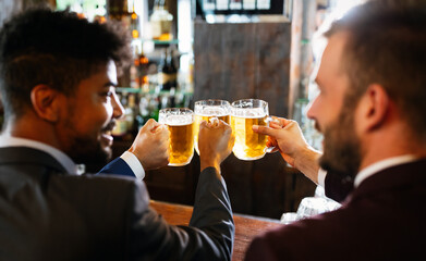 People, men, leisure, friendship and celebration concept