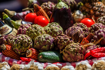 Various fresh fruits and vegetables at the market