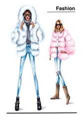 Two fashionable girls in short fur coats