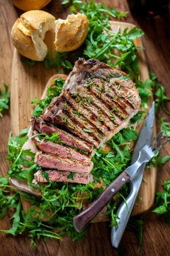 Beef steak with rocket salad