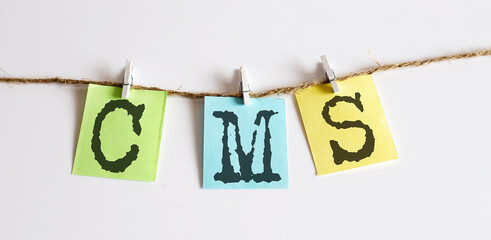 CMS concept - colorful sticky notes with word seo on white background