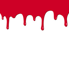 Dripping red paint. Dripping liquid. Fluid fluid. Spilling paint. Falling paint. Fluid oil stain. Abstract, liquid drops of ink. Vector illustration