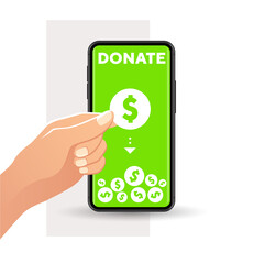 hand donate money with phone 