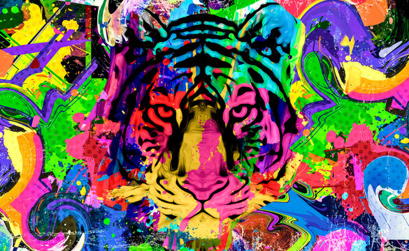 bright colorful art with tiger head © reznik_val