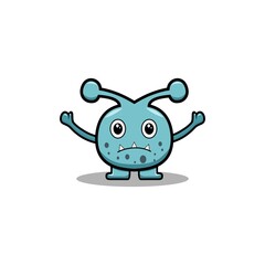 Cute Blue Monster Vector Icon Illustration. Monster Mascot Cartoon Character. Flat Cartoon Style Suitable for Web Landing Page, Banner, Flyer, Sticker, Card