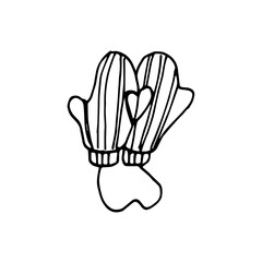 Mittens doodle set. Winter hand drawn clothes