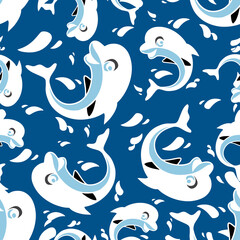 Fototapeta na wymiar Seamless repeating pattern of dolphins.Vector