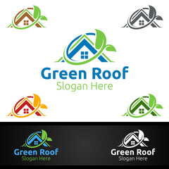 Green Roofing Logo for Property Roof Real Estate or Handyman Architecture