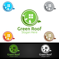 Green Roofing Logo for Property Roof Real Estate or Handyman Architecture