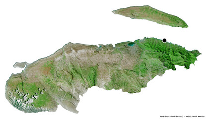 Nord-Ouest, department of Haiti, on white. Satellite
