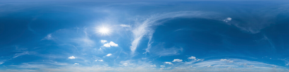 Seamless panorama with blue sky 360-degree view and beautiful clouds for use in 3D graphics as sky...