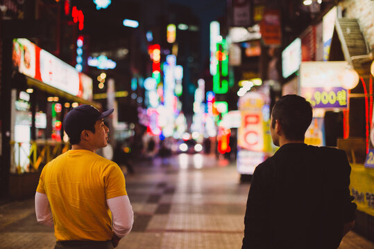 Friends exploring Seoul at night