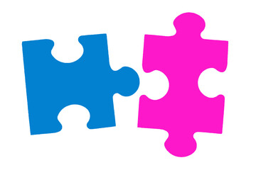 Pink and blue puzzles on a white background