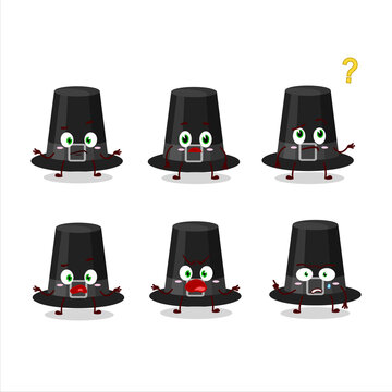 Cartoon character of black pilgrims hat with what expression