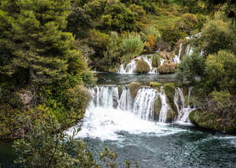 Fototapeta na wymiar Waterfall in the Krka National Park in Croatia