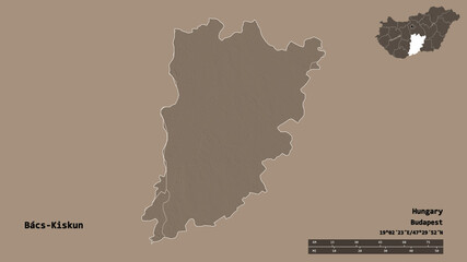 Bacs-Kiskun, county of Hungary, zoomed. Administrative