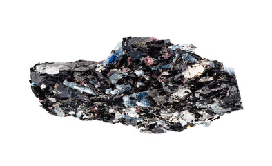 raw Biotite rock with Kyanite crystals cutout on white background