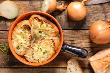 onion soup with bread and gruyere
