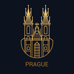 Prague gold icon. Czech Republic . Capital. Luxury city icon. Pictogram.
