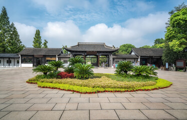 Landscape of classical architecture in thin West Lake, Yangzhou, China